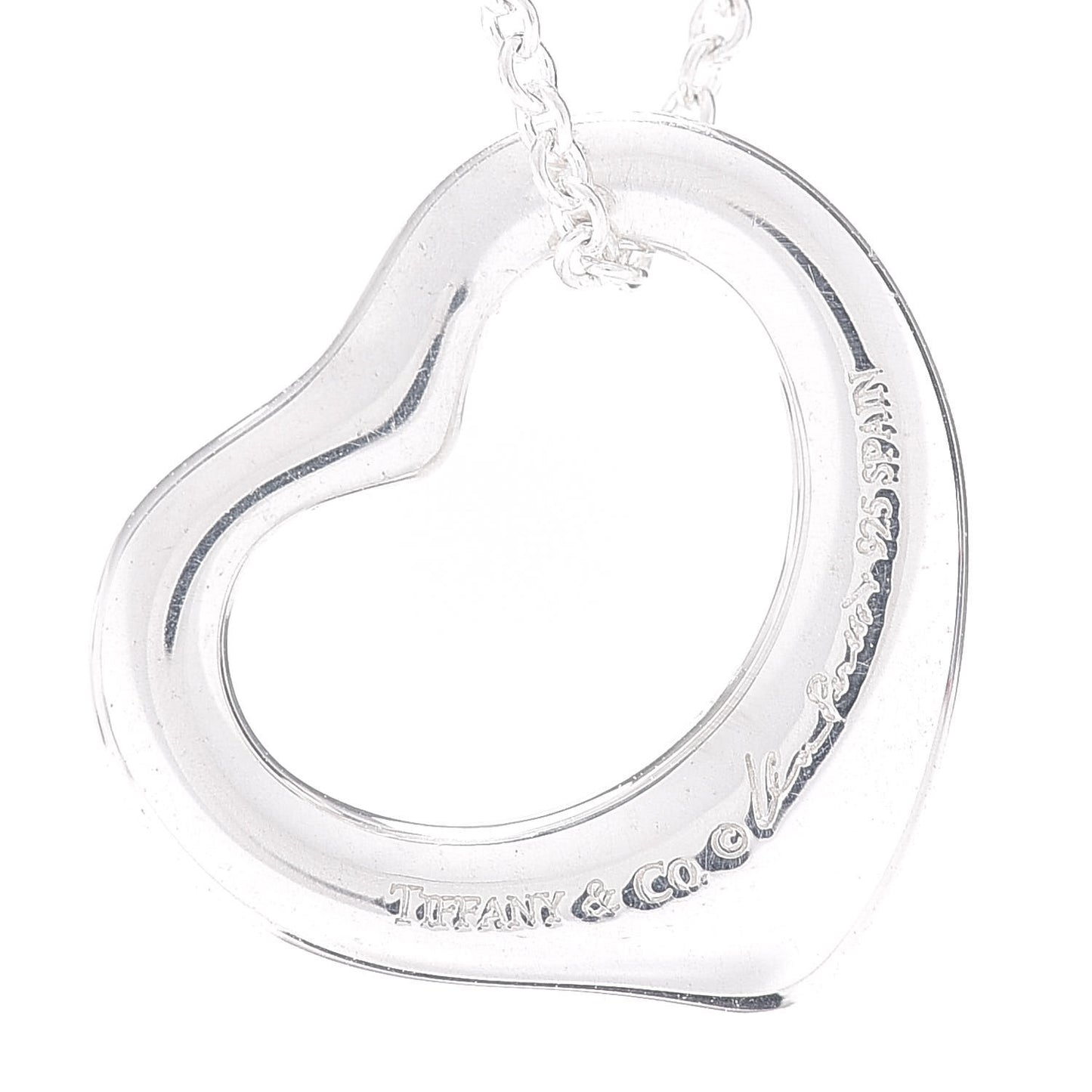 Sterling Silver 16mm Elsa Peretti Open Heart Pendant Necklace