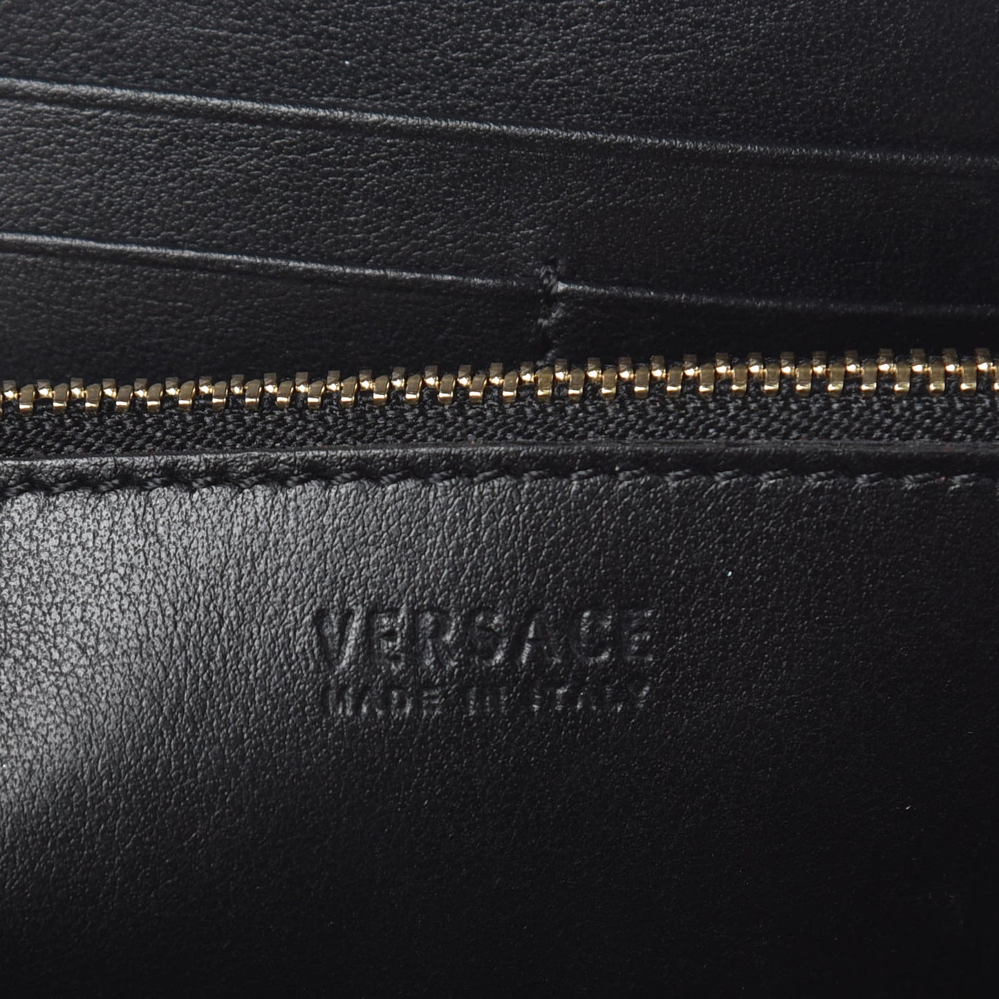 Calfskin Barocco Print Zip Around Wallet Black Gold