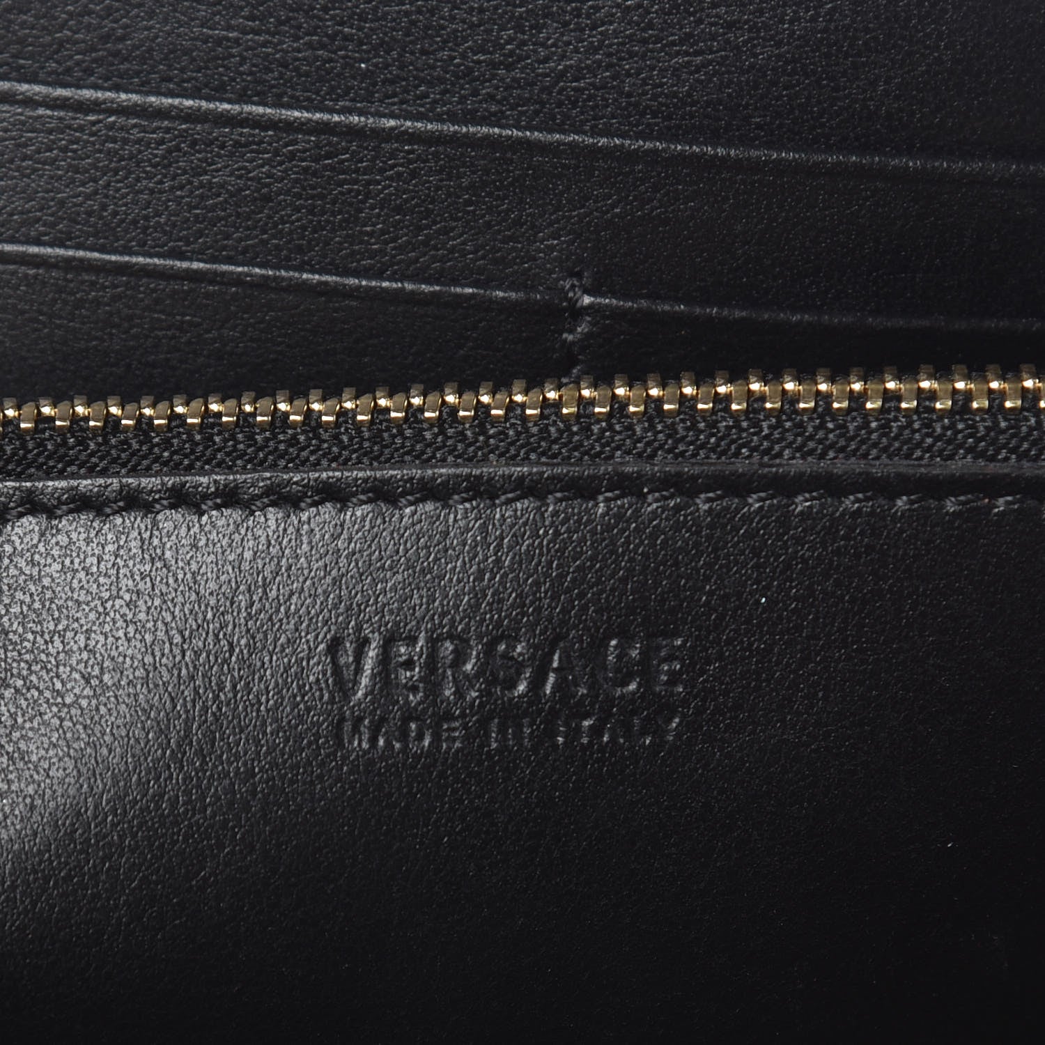 Versace Calfskin Barocco Print Zip Around Wallet Black Gold 6 of 6