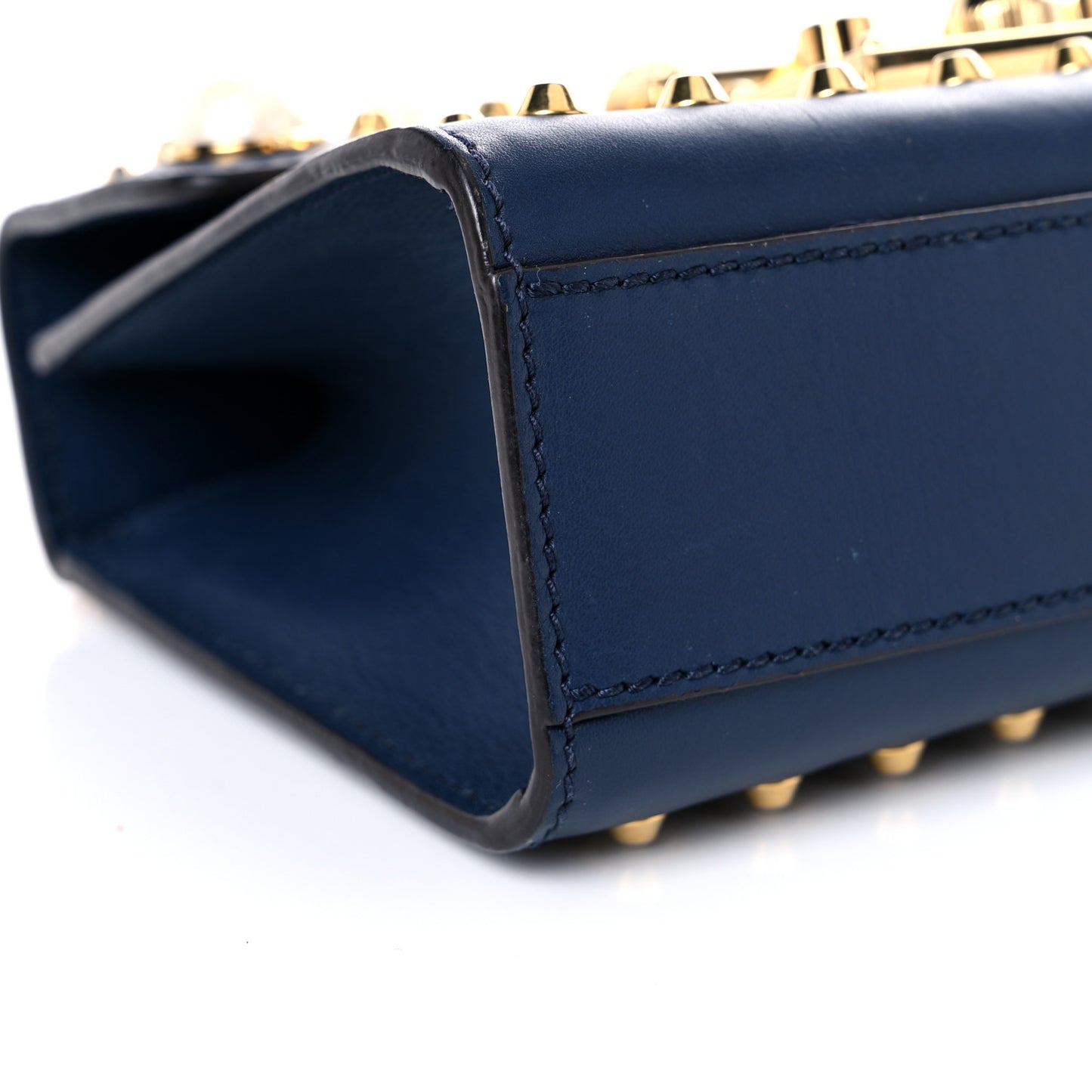 Calfskin Studded Small Padlock Shoulder Bag Blue Agata