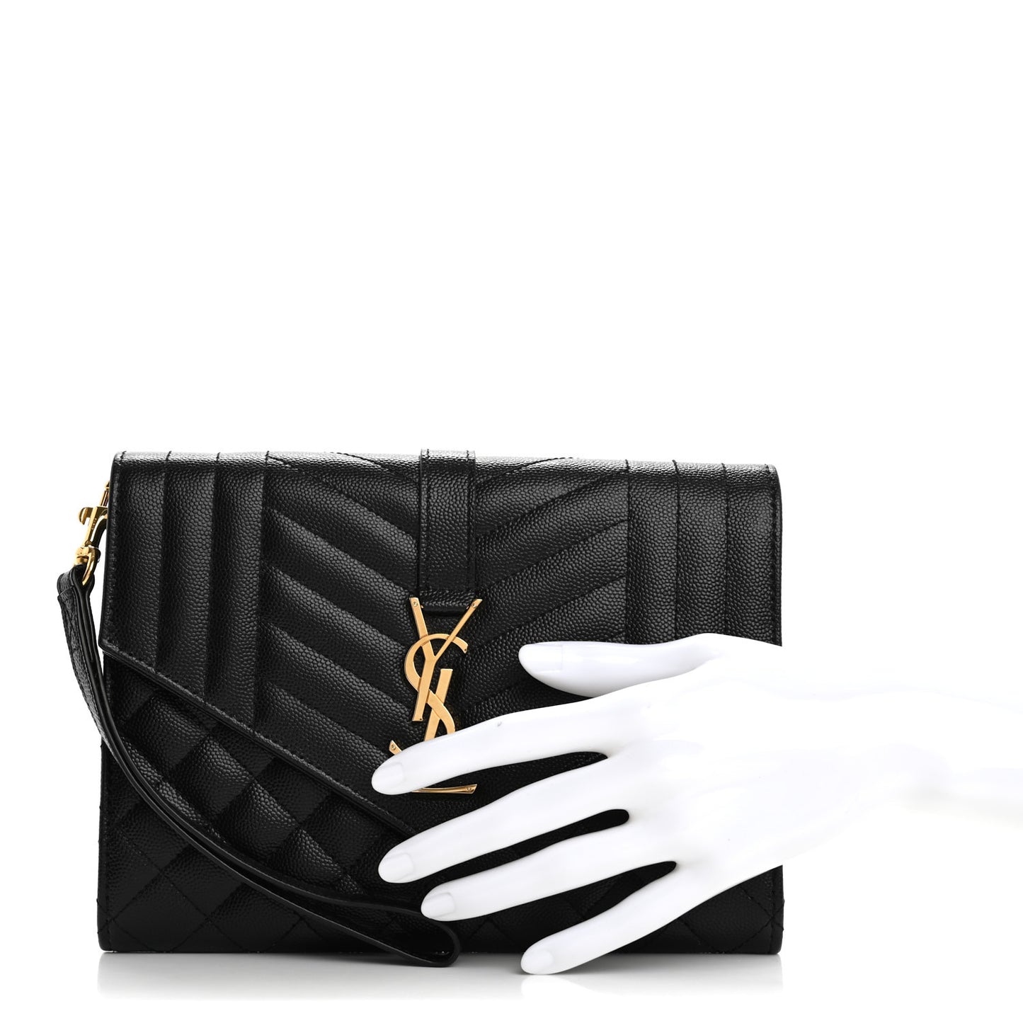Grain De Poudre Textured Mixed Matelasse Triquilt Monogram Clutch Black