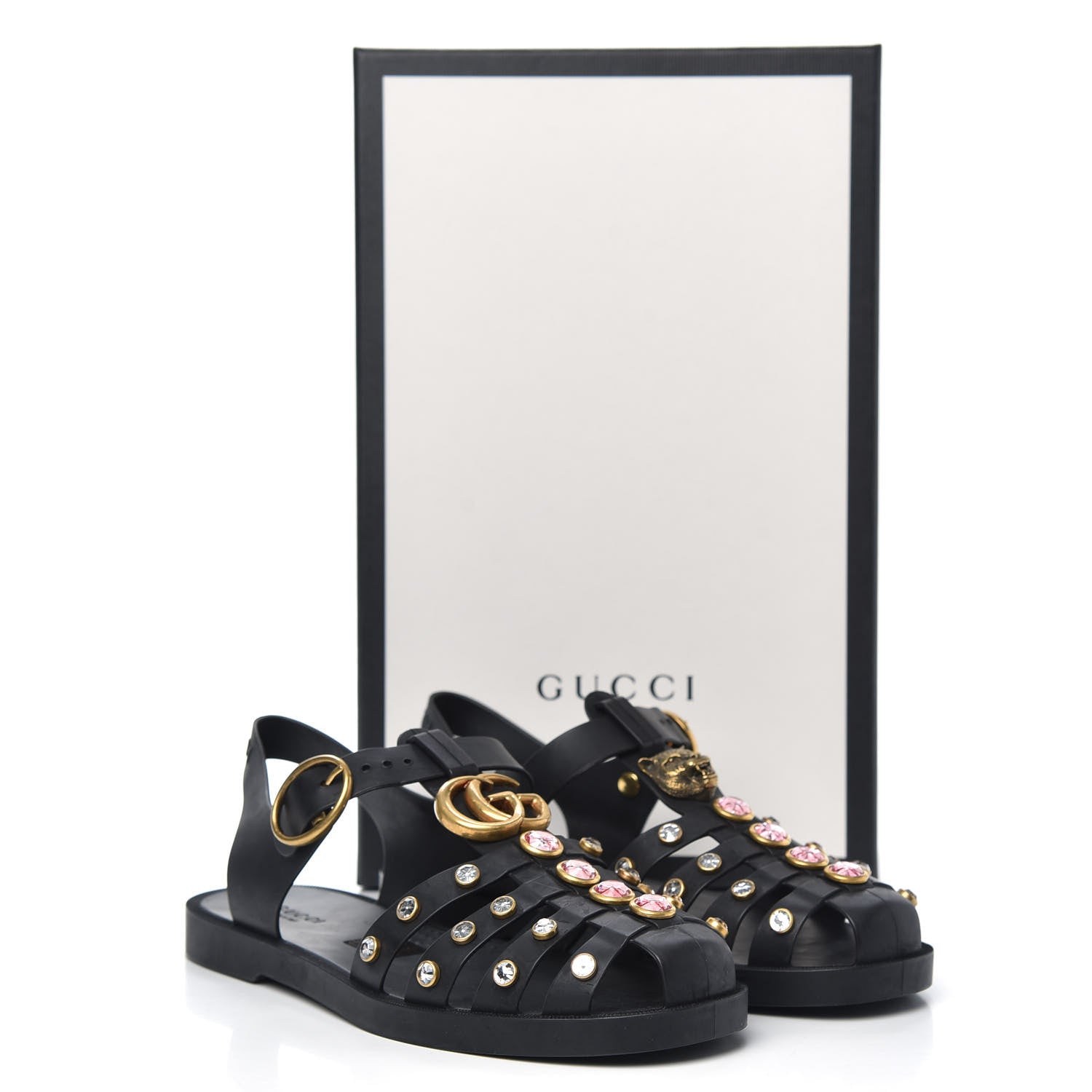 Gucci Rubber Crystal Womens Buckle Strap Sandals 36 Black 9 of 9