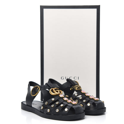 Gucci Rubber Crystal Womens Buckle Strap Sandals 36 Black 9 of 9