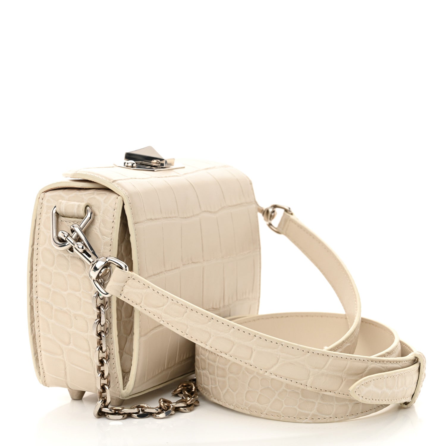 Alexander McQueen Calfskin Crocodile Embossed Box Shoulder Bag 16 White Bone 3 of 11