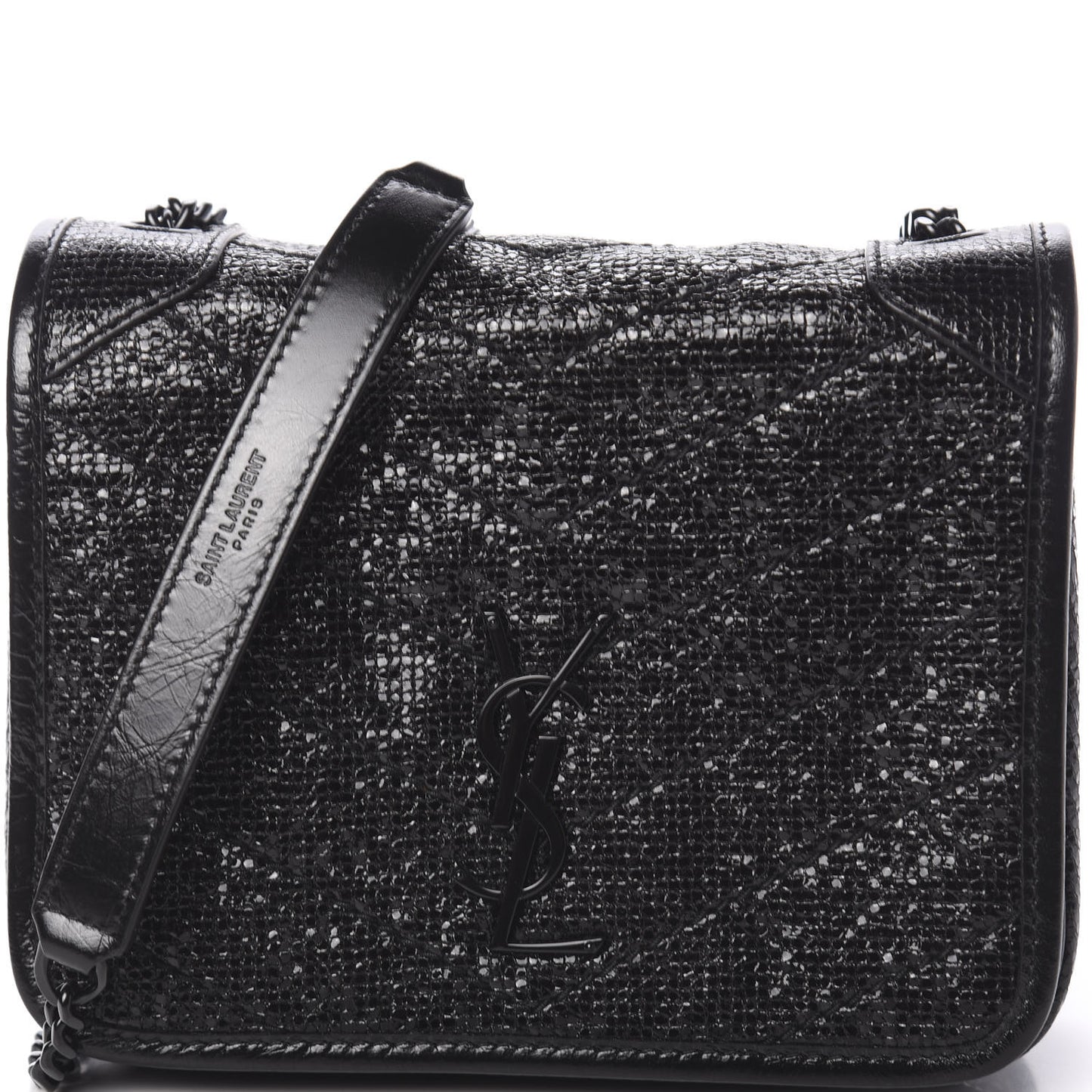 Metallic Cracked Calfskin Monogram Niki Chain Wallet Black