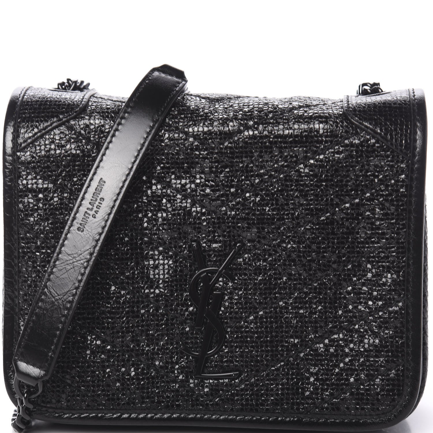 Saint Laurent Metallic Cracked Calfskin Monogram Niki Chain Wallet Black 9 of 10