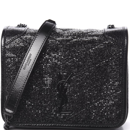 Saint Laurent Metallic Cracked Calfskin Monogram Niki Chain Wallet Black 9 of 10