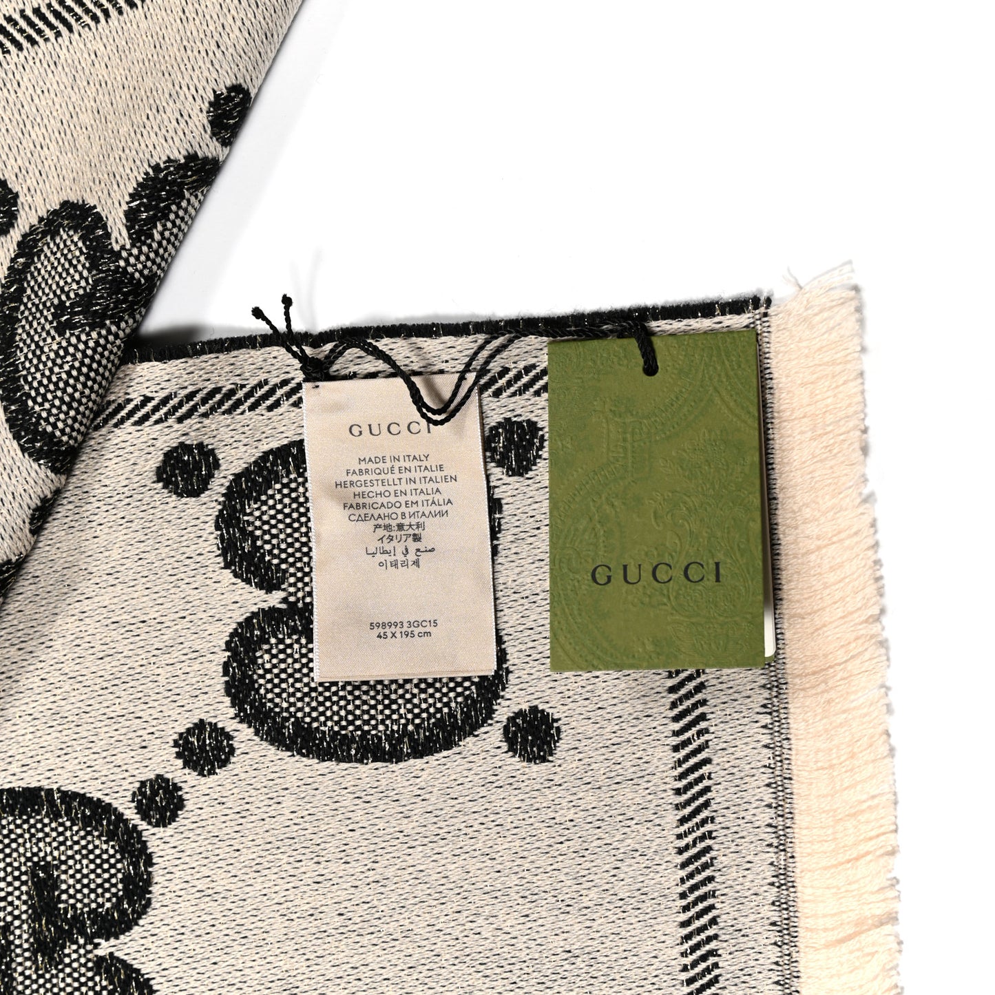 Wool Lame Jacquard Monogram Jumbo GG Lady Nest Lux Scarf Black Ivory