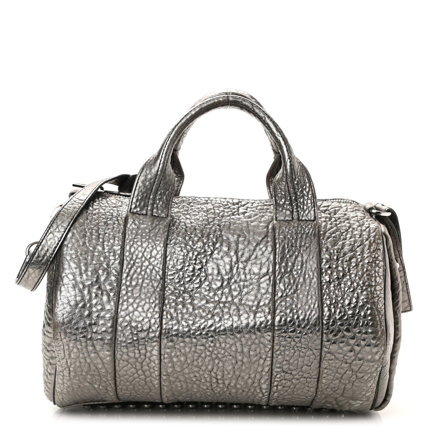 Metallic Pebbled Lambskin Rocco Carbon Silver Hardware