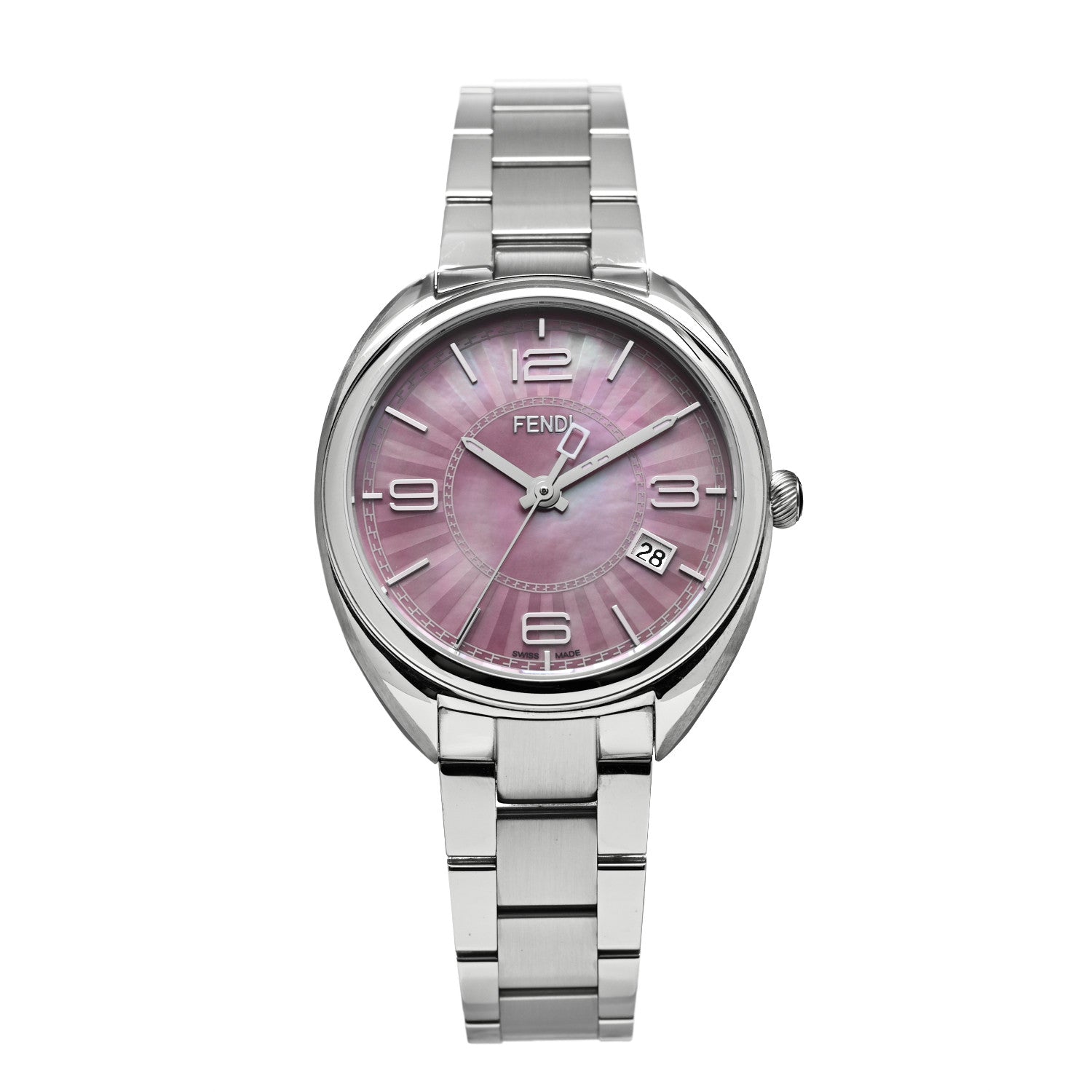 Fendi Stainless Steel Pink Mother of Pearl 34mm Momento Quartz Watch 1 of 5