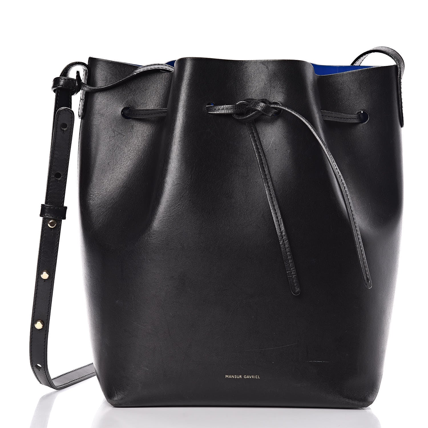 Mansur Gavriel Vegetable Tanned Calfskin Bucket Bag Black Royal 3 of 17