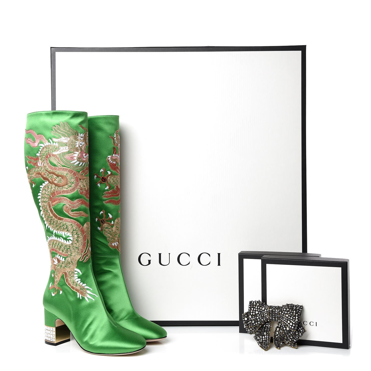 Gucci Silk Satin Malaga Kid Embroidered Candy Dragon Block-Heel Knee Boot 36 Palm 9 of 9