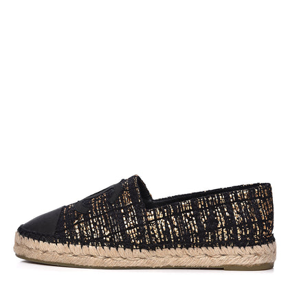 Chanel Metallic Tweed Grosgrain CC Espadrilles 39 Black Gold 1 of 11