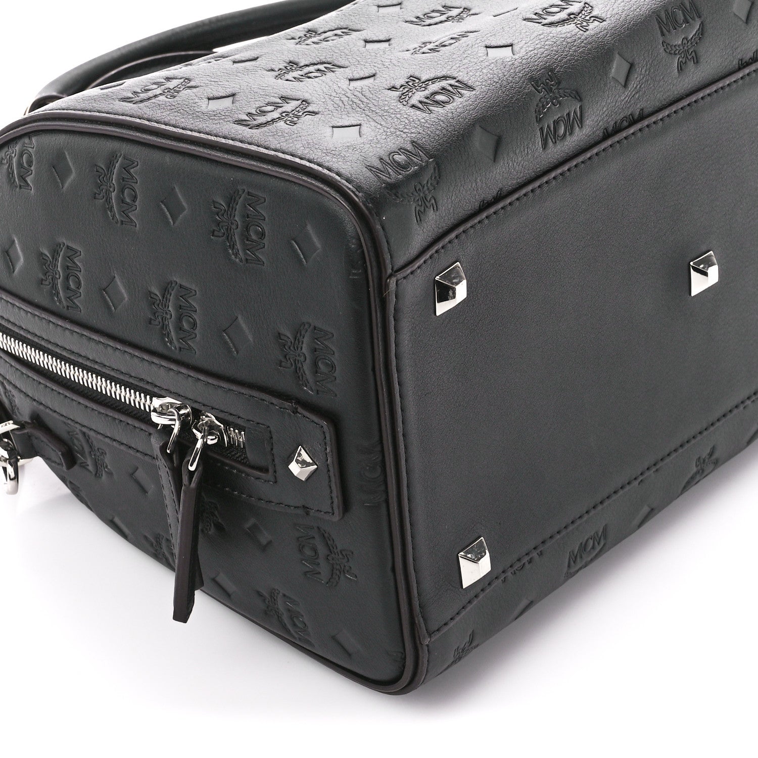 MCM Calfskin Ottomar Monogram Essential Boston Bag Black 10 of 11
