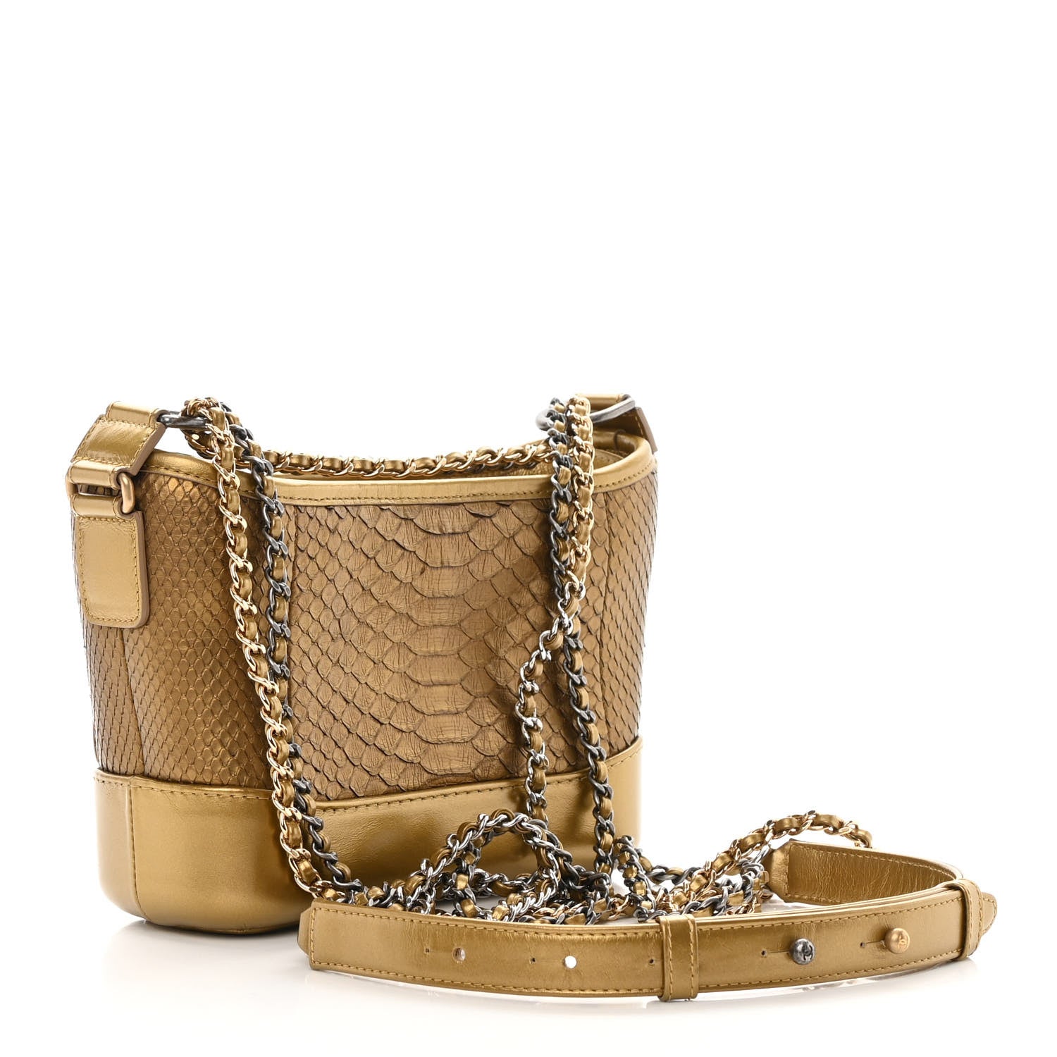 Chanel Metallic Snakeskin Small Gabrielle Hobo Gold 3 of 12