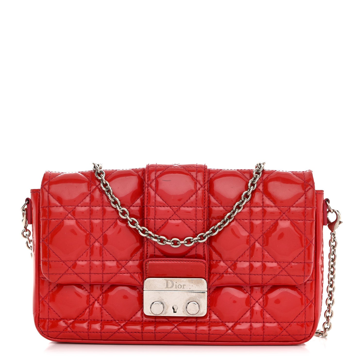 Christian Dior Patent Cannage New Lock Pouch Red 1 of 14