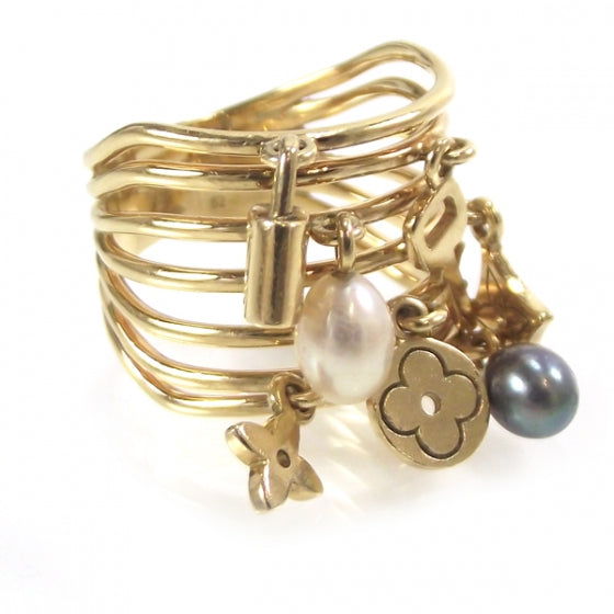 18k Yellow Gold Pearl Monogram Ring 6.5