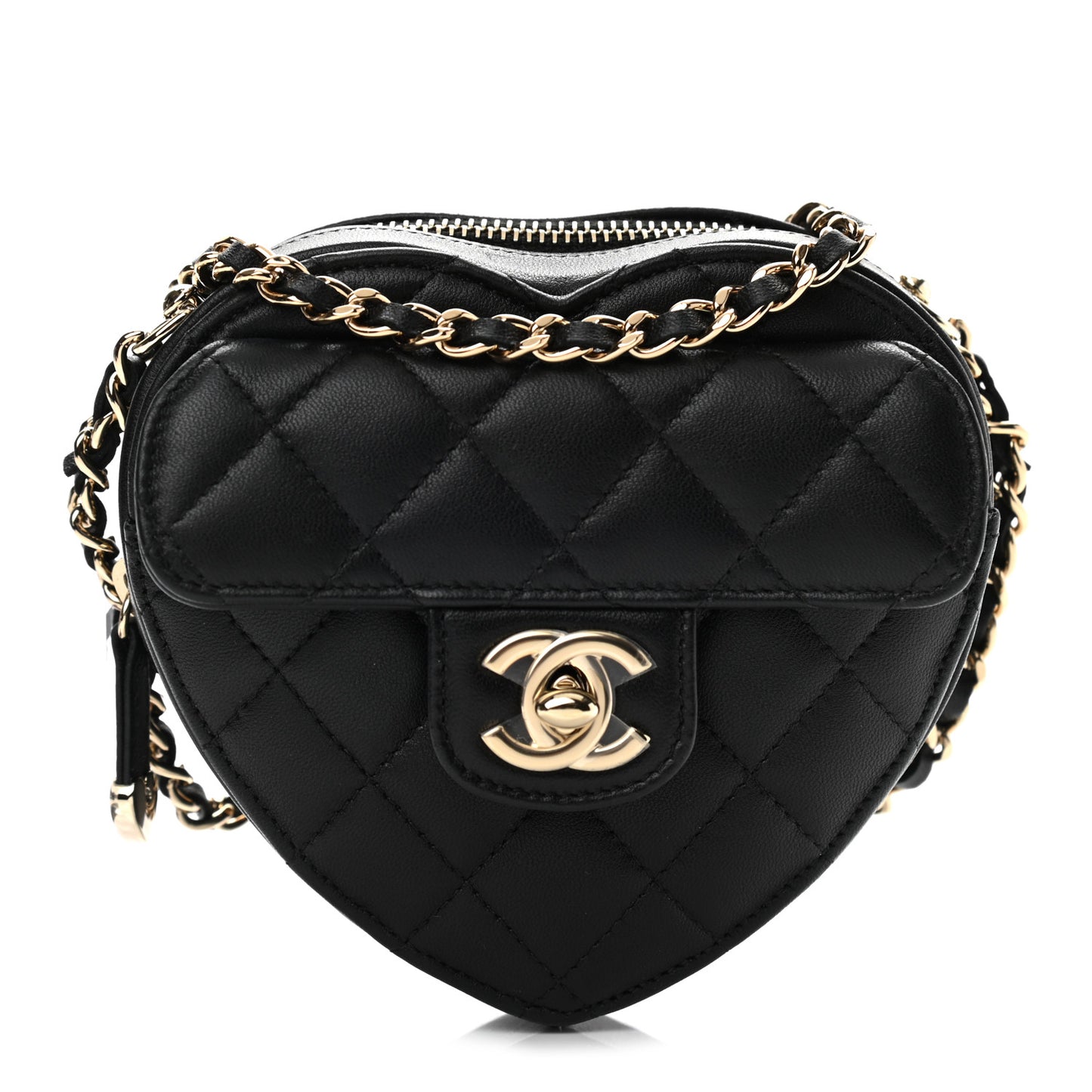 Lambskin Quilted CC In Love Heart Clutch With Chain Black