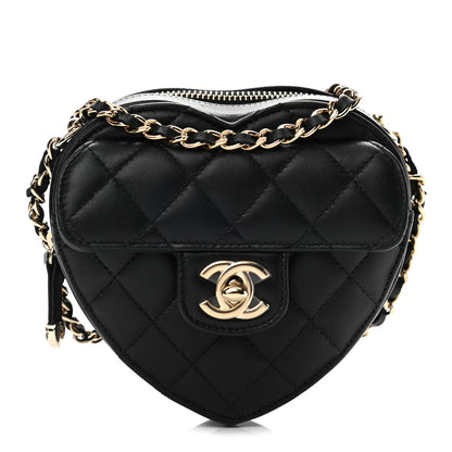 Chanel Lambskin Quilted CC In Love Heart Clutch With Chain Black 1 of 11