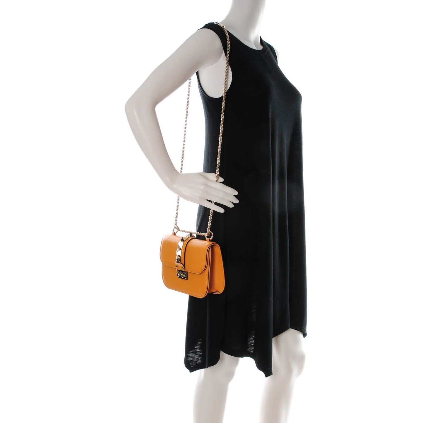Vitello Small Glam Lock Rockstud Flap Mandarin Sorbet
