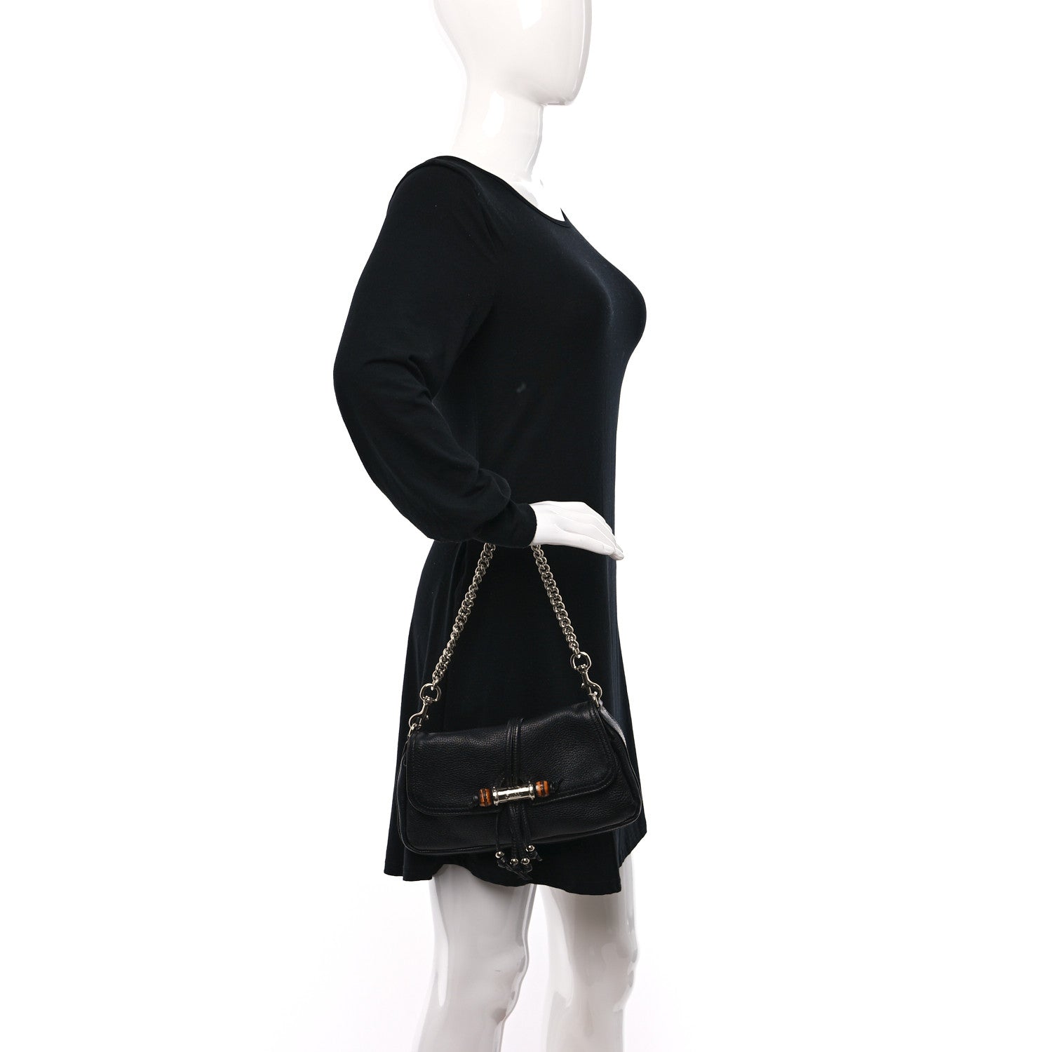 Gucci Calfskin Bamboo Croisette Evening Bag Black 2 of 9