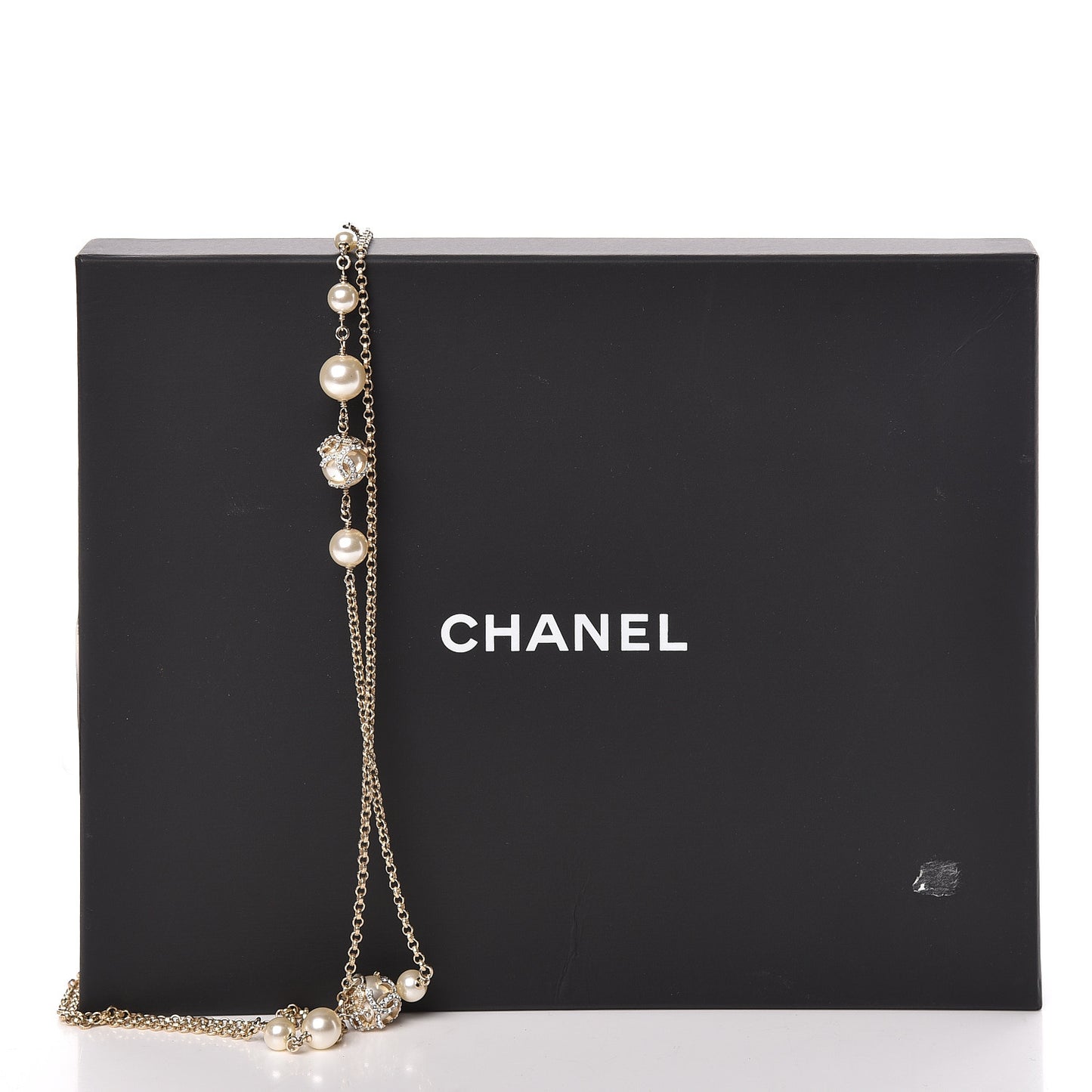 Pearl Crystal CC Long Necklace Gold