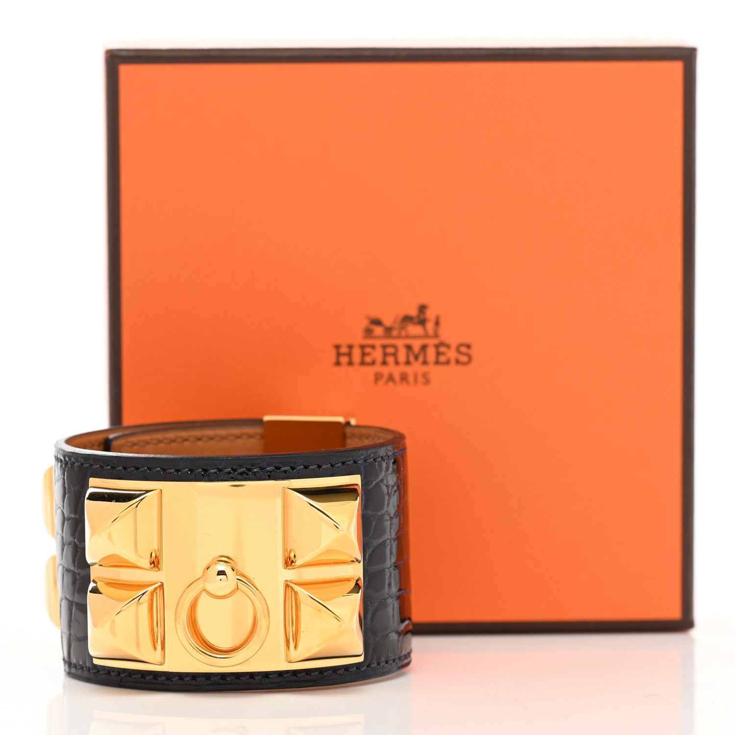 Hermes Shiny Alligator Collier De Chien CDC Bracelet S Bleu Marine 6 of 6