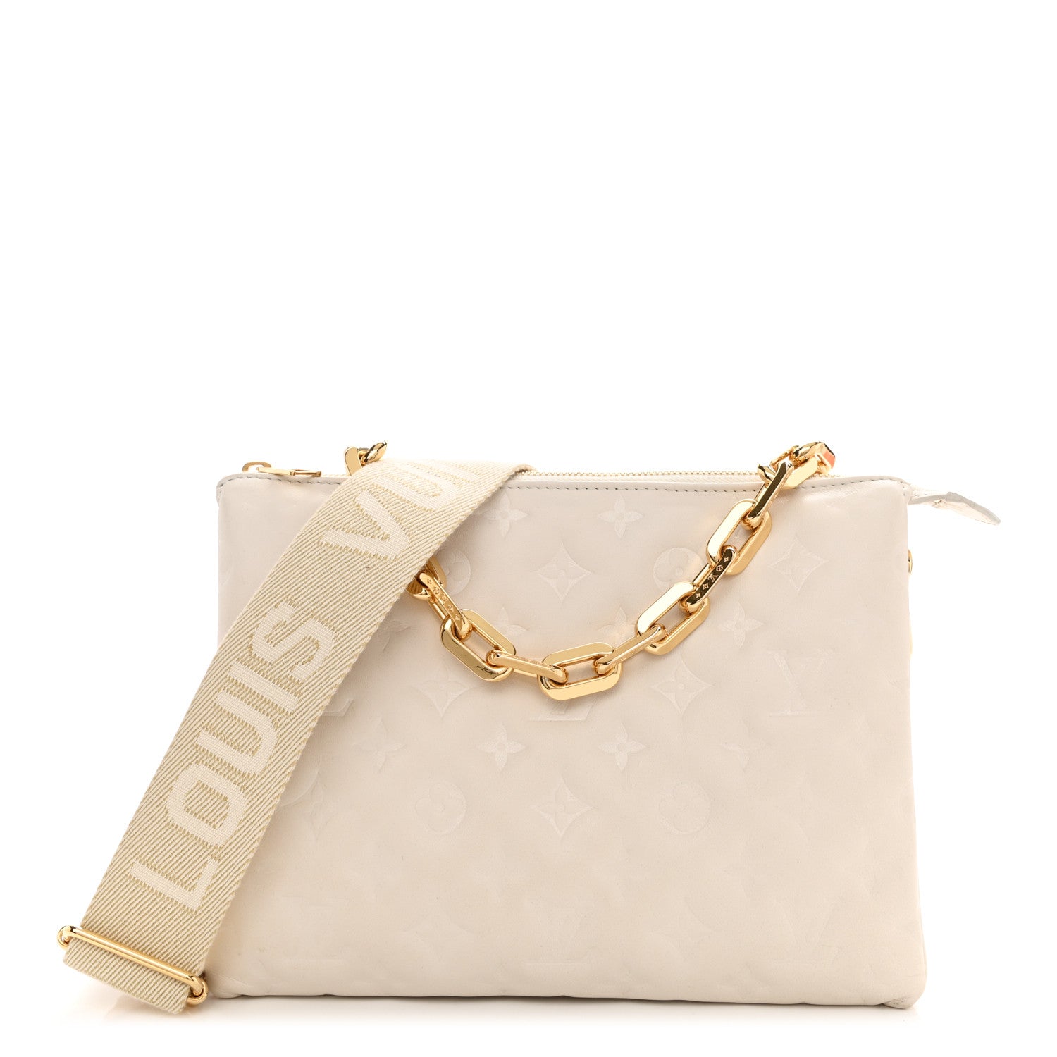 Louis Vuitton Lambskin Embossed Monogram Coussin PM Beige Cream 1 of 10