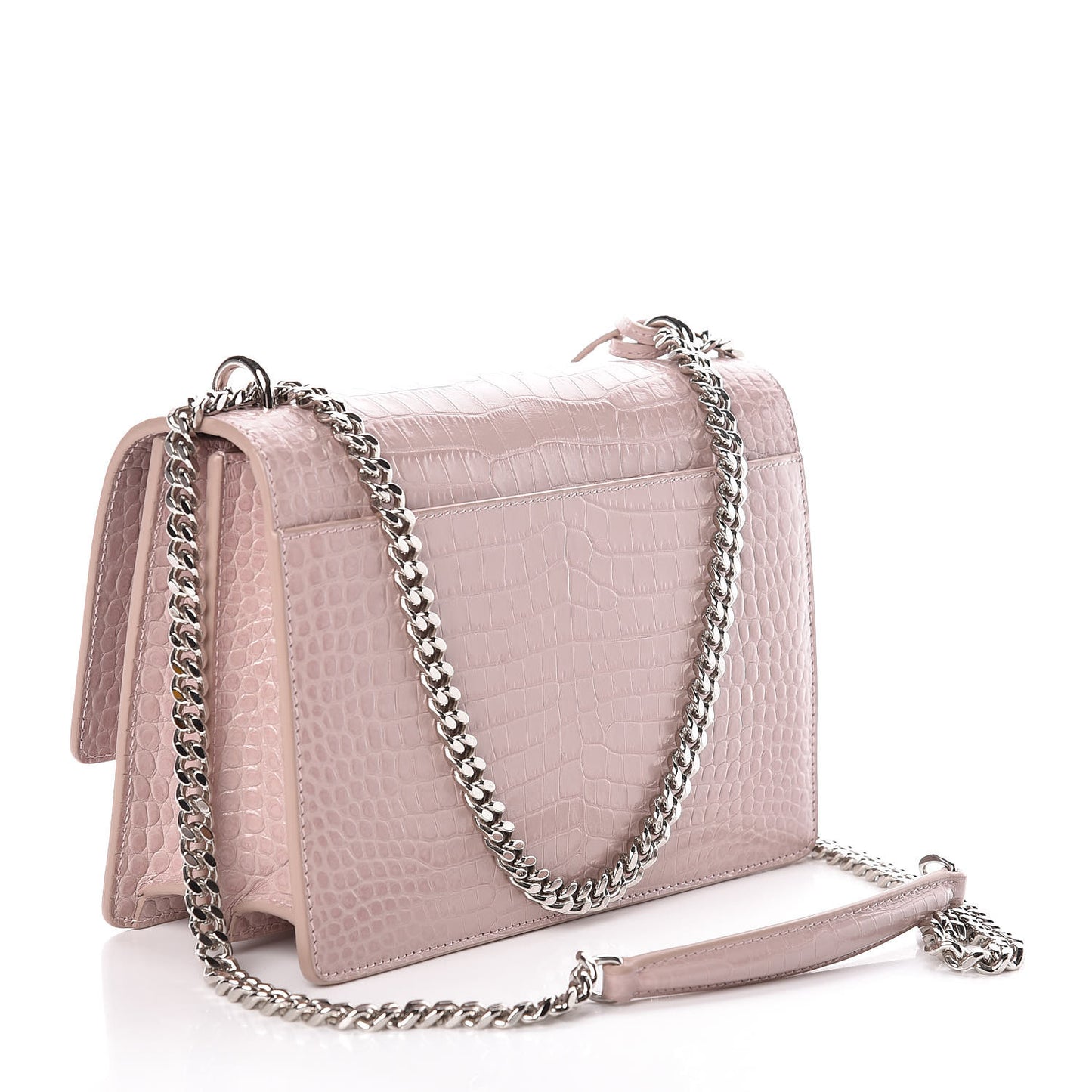 Calfskin Crocodile Embossed Medium Monogram Sunset Powder Pink