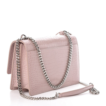 Saint Laurent Calfskin Crocodile Embossed Medium Monogram Sunset Powder Pink 3 of 10
