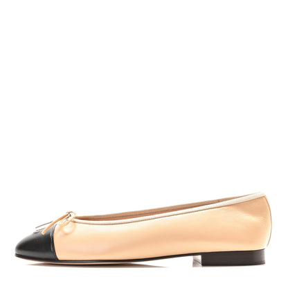 Chanel Lambskin Cap Toe CC Ballerina Flats 40 Beige Black 1 of 10