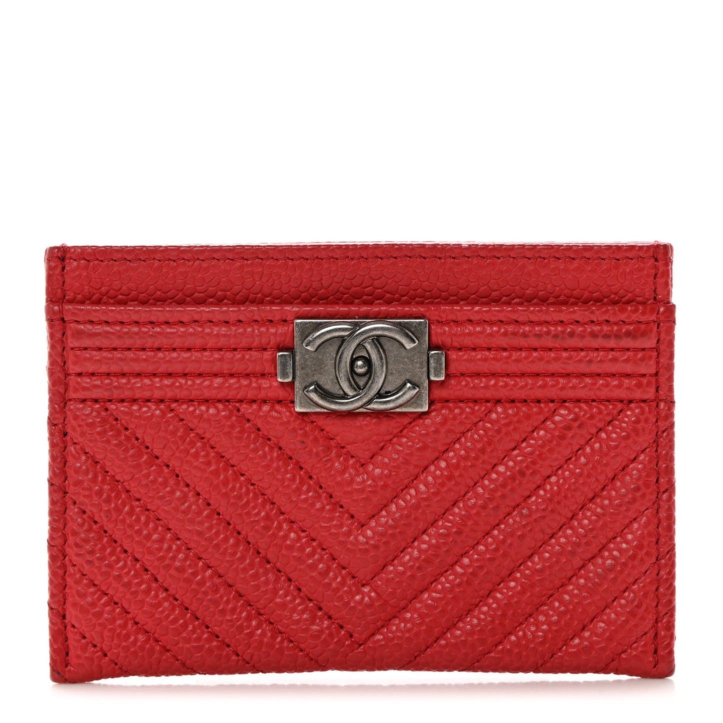 Caviar Chevron Quilted Boy Card Holder Red