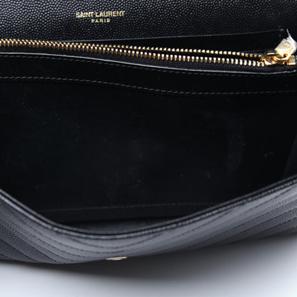 Saint Laurent Grain De Poudre Matelasse Chevron Monogram Chain Wallet Black 13 of 17