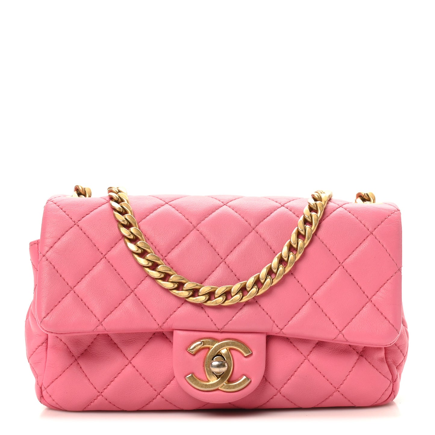 Lambskin Resin Quilted Mini Rectangular Pearl Samba Flap Pink