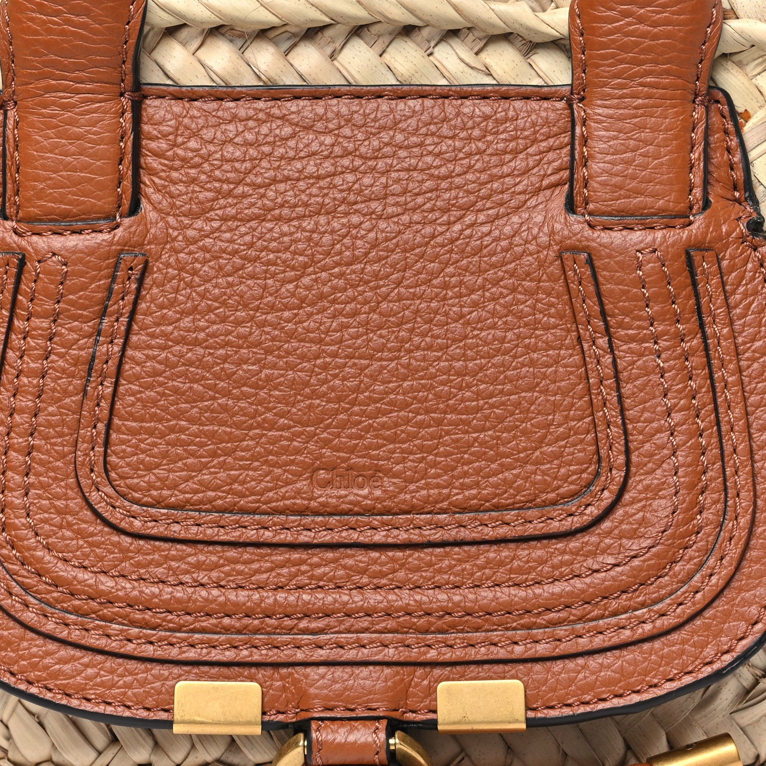 Chloe Raffia Small Grain Calfskin Mini Marcie Basket Tan 7 of 9