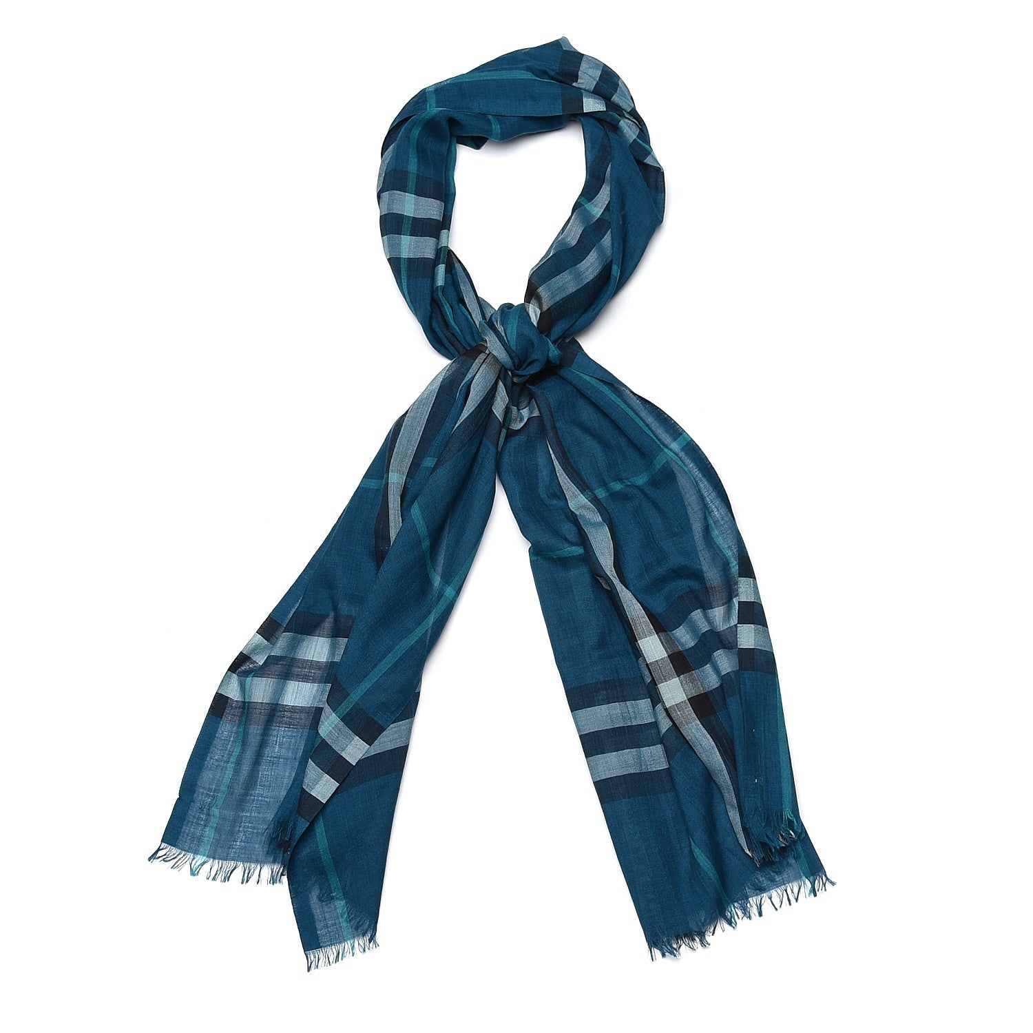 Burberry Wool Silk House Check Lightweight Scarf Turquoise 1 of 4