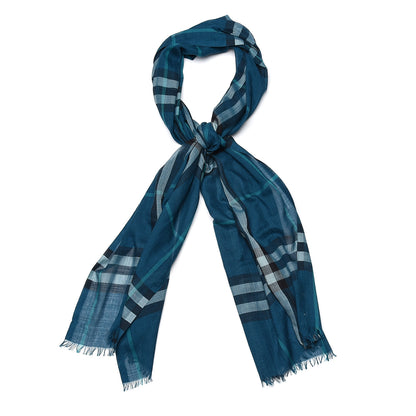Burberry Wool Silk House Check Lightweight Scarf Turquoise 1 of 4