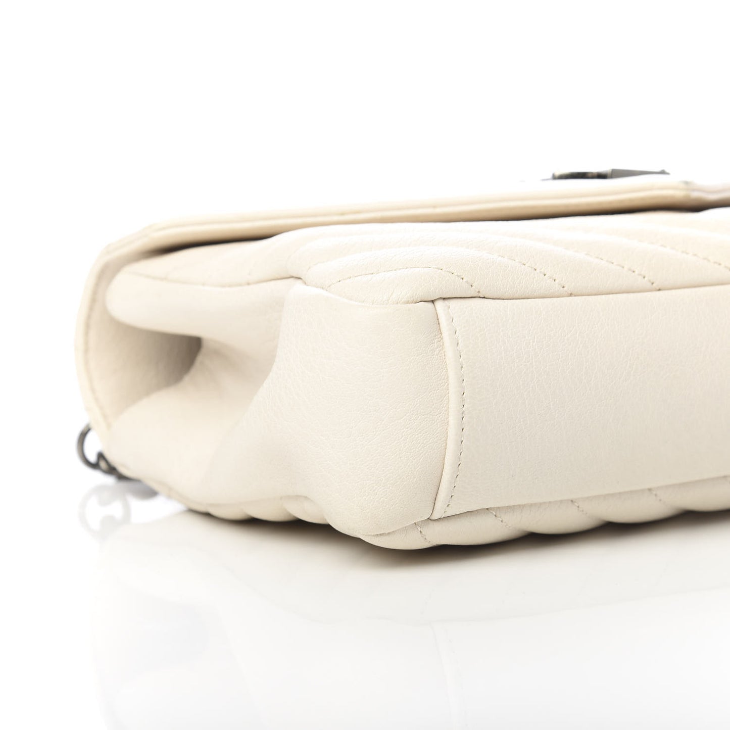 Sheepskin Matelasse Chevron Monogram Medium College Bag Dove White