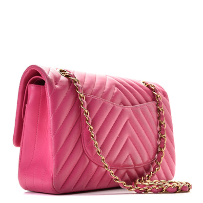 Chanel Lambskin Chevron Quilted Medium Double Flap Pink 3 of 12