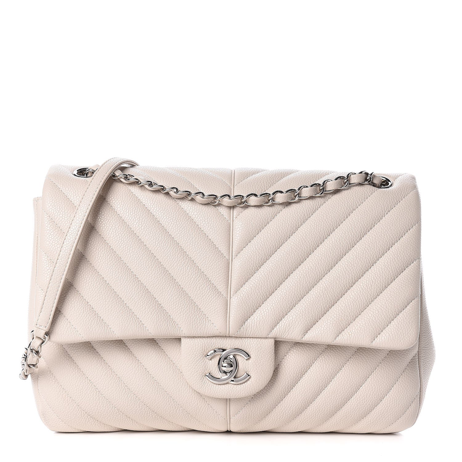 Chanel Caviar Chevron Quilted Large Puffy CC Flap White 1 of 11
