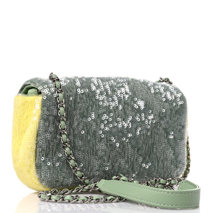 Chanel Sequin Mini Waterfall Flap Green Light Green Yellow 3 of 9