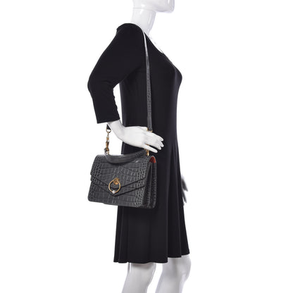 Mulberry Calfskin Crocodile Embossed Medium Harlow Satchel Dark Grey 2 of 9
