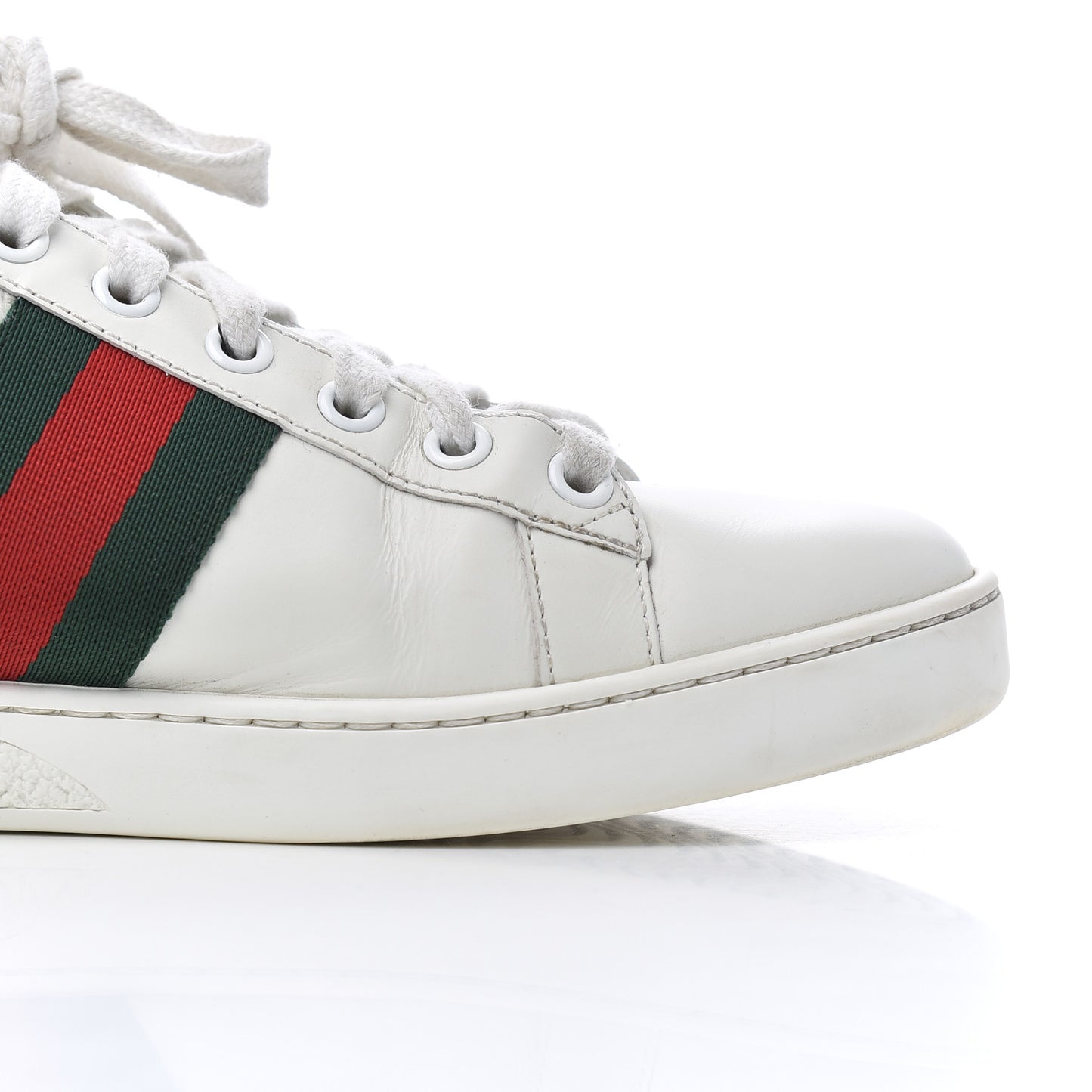 Calfskin Web Bee Embroidered Womens Ace Sneakers 38 White Green