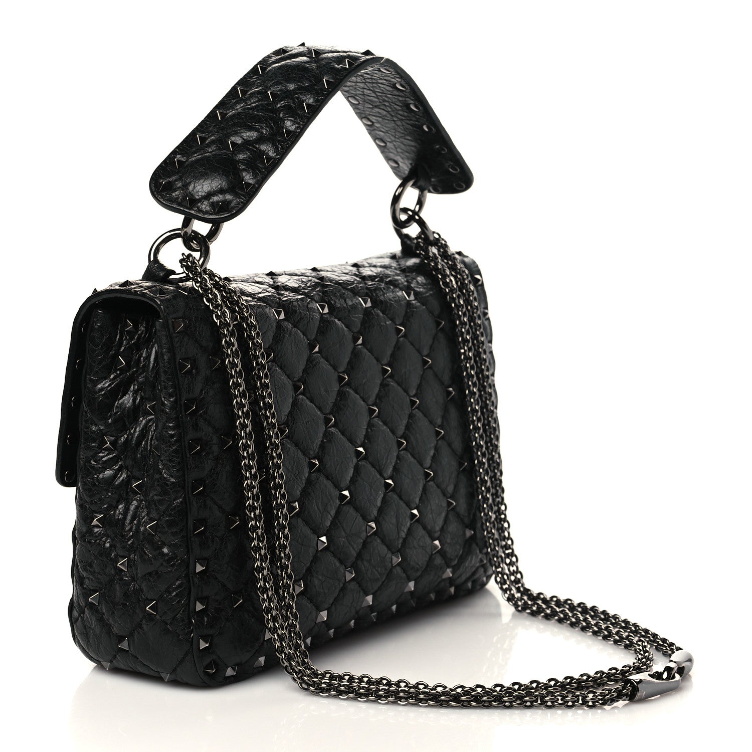 Valentino Garavani Craquele Nappa Medium Rockstud Spike Shoulder Bag Black 3 of 6