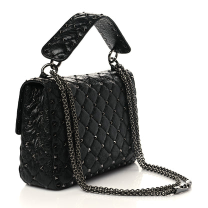 Valentino Garavani Craquele Nappa Medium Rockstud Spike Shoulder Bag Black 3 of 6