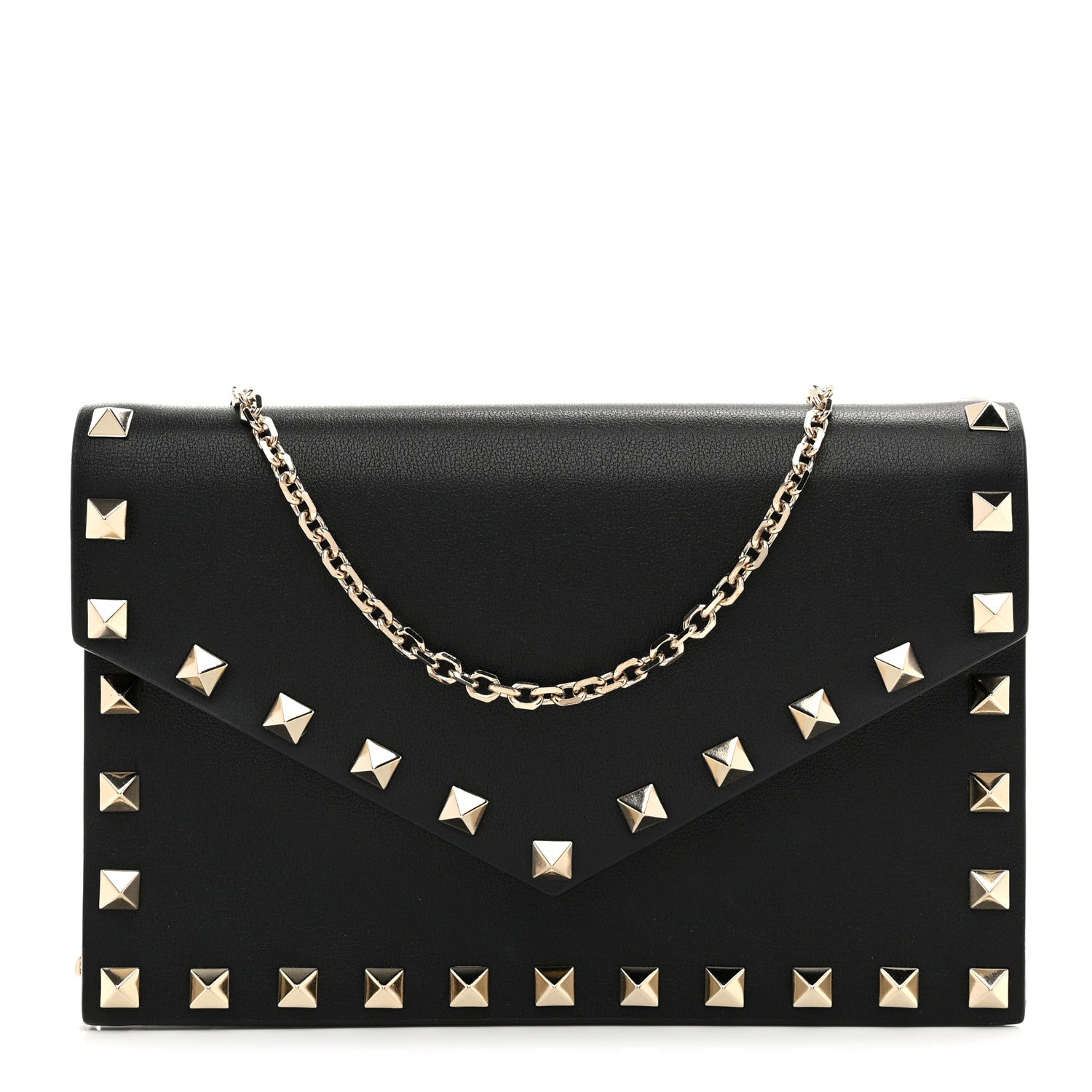 Valentino Garavani Vitello Rockstud Envelope Wallet on Chain Black 1 of 10