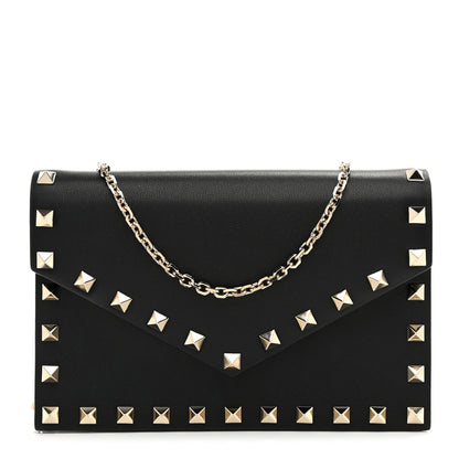 Valentino Garavani Vitello Rockstud Envelope Wallet on Chain Black 1 of 10