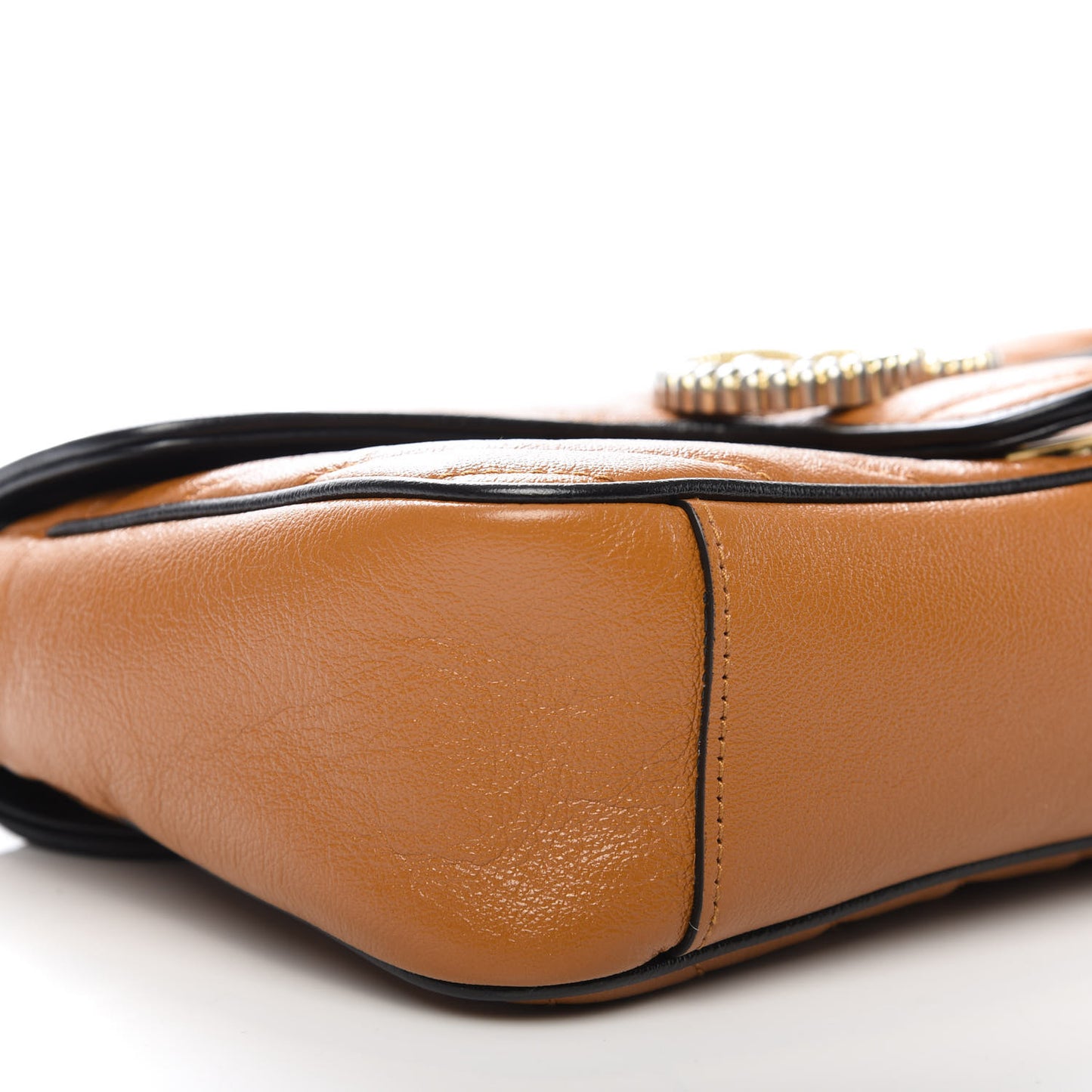 Vintage Effect Calfskin Matelasse Diagonal Small Torchon GG Marmont Shoulder Bag Cognac Black