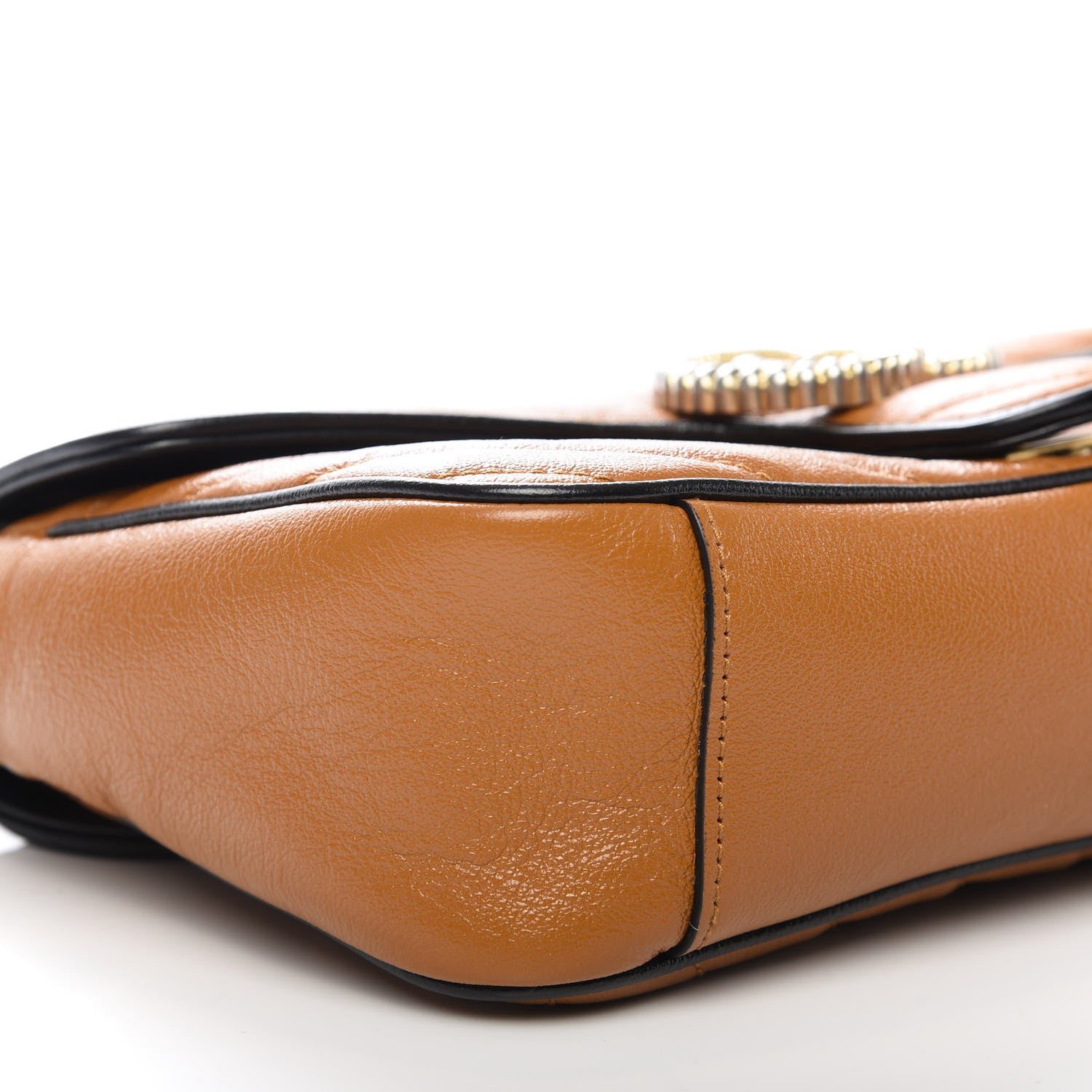 Gucci Vintage Effect Calfskin Matelasse Diagonal Small Torchon GG Marmont Shoulder Bag Cognac Black 6 of 9