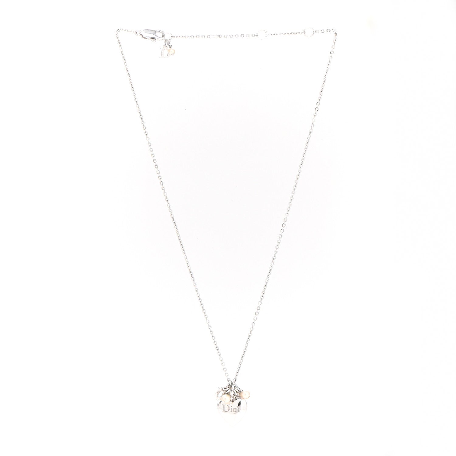 Christian Dior Pearl Logo Heart Necklace Silver 3 of 5